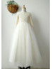 Pearl Beaded Champagne Tulle Floor Length Flower Girl Dress